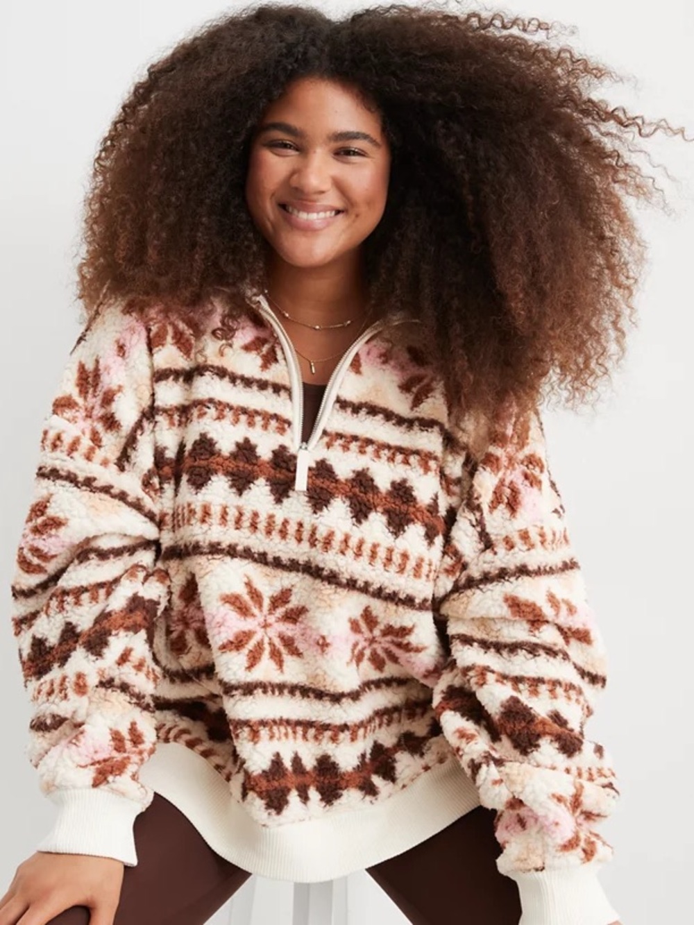 AERIE OVERSIZED QUARTER ZIP SHERPA size XS